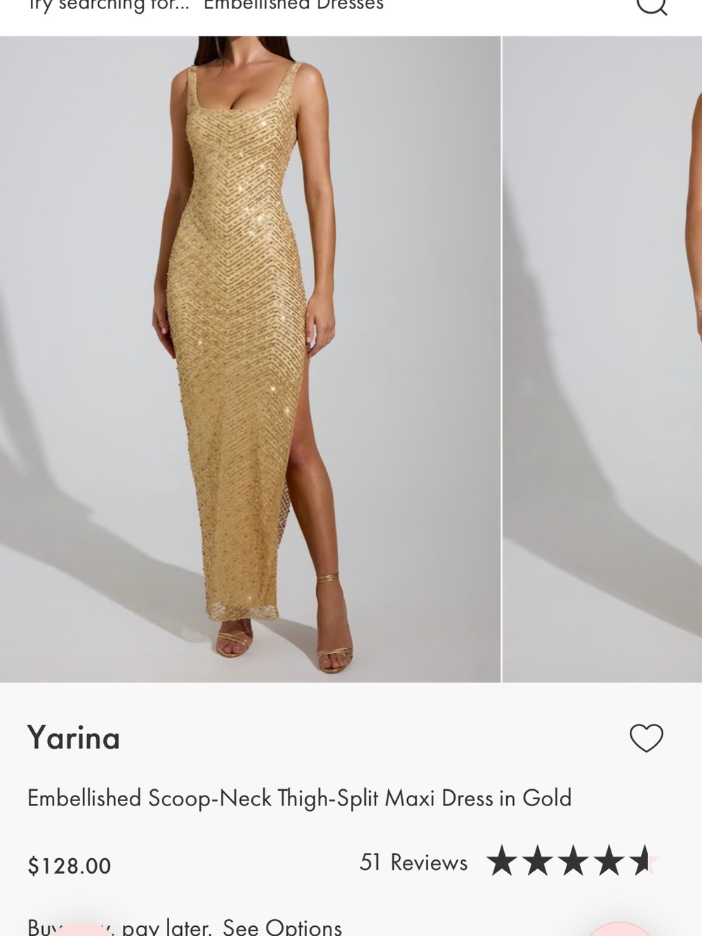 Oh Polly Gold Embellished Scoop-Neck Thigh-Split Maxi Dress